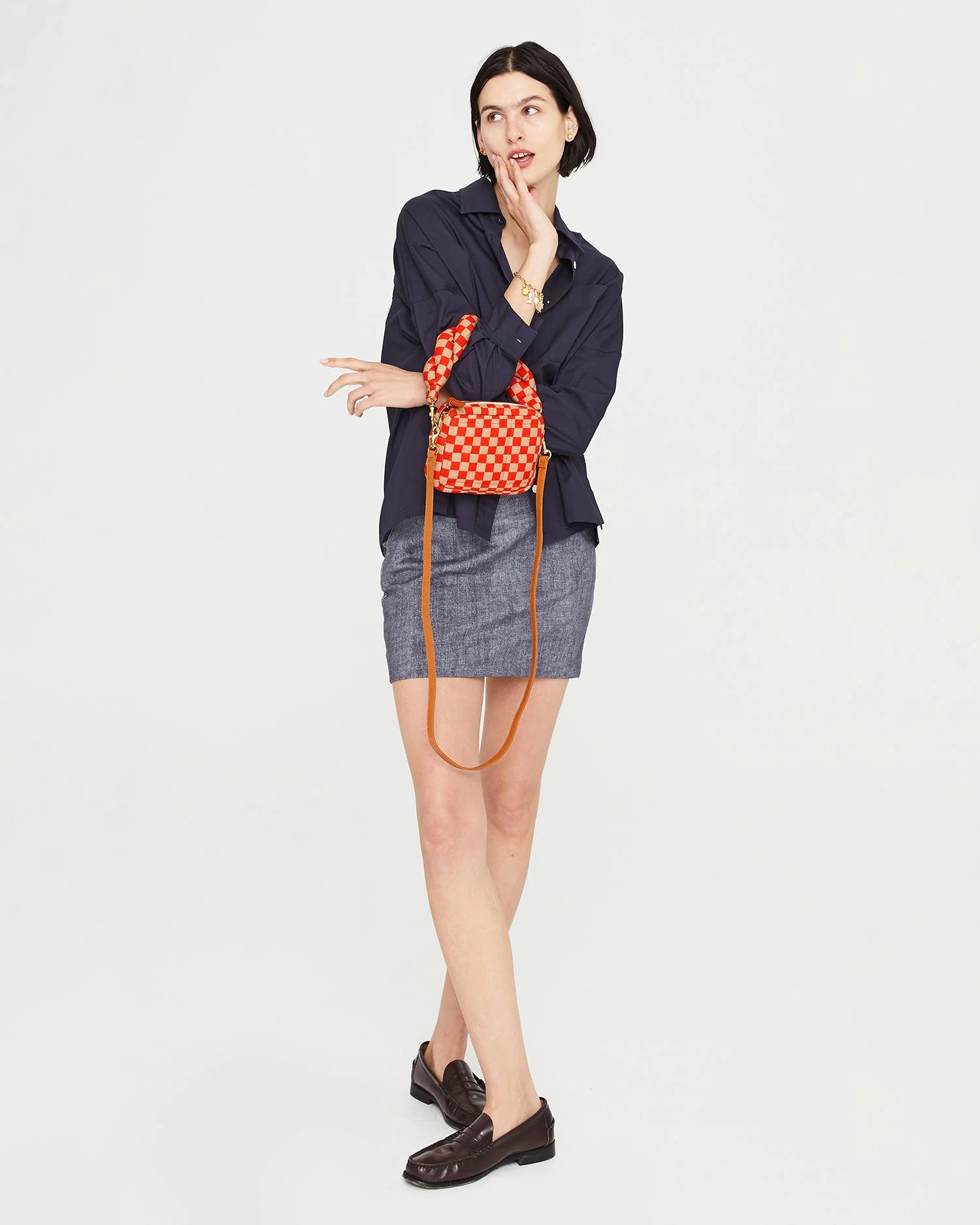 Lucie - Poppy & Khaki Quilted Checker