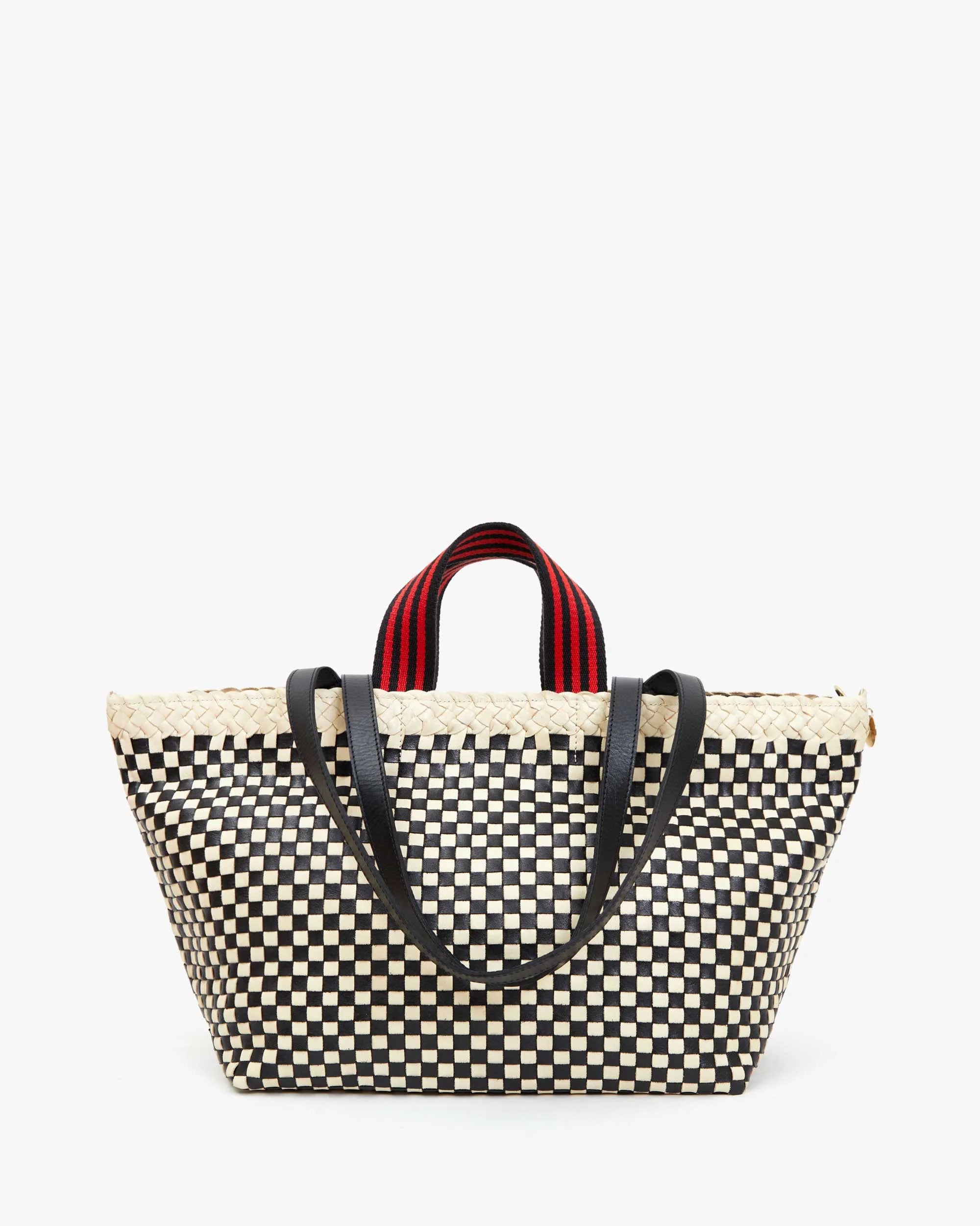 Bateau Tote - Cream & Black Border Woven Checker