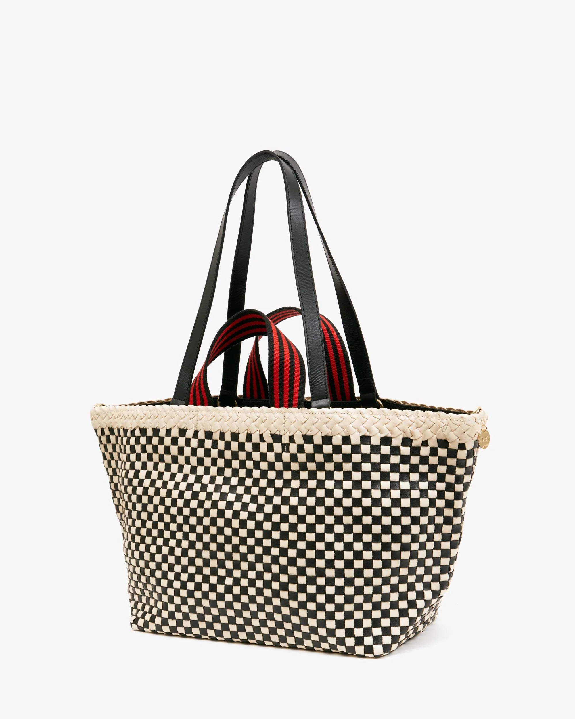 Bateau Tote - Cream & Black Border Woven Checker