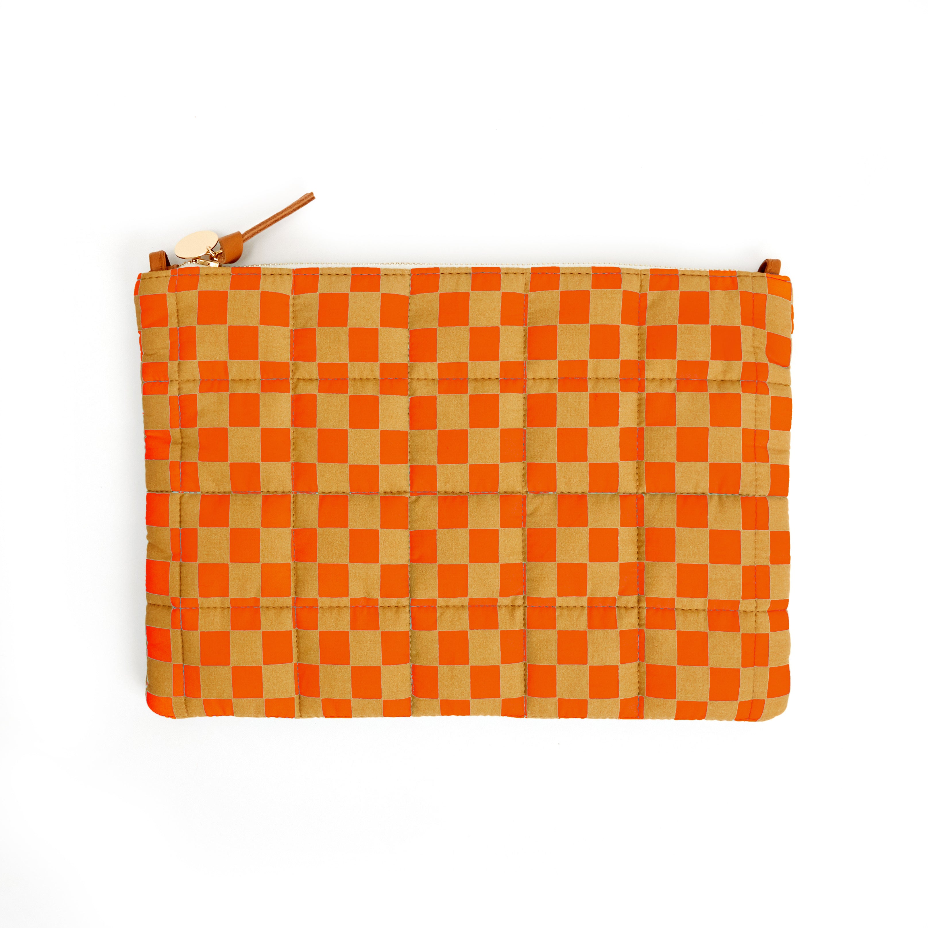Flat Clutch - Poppy & Khaki Quilted Checker