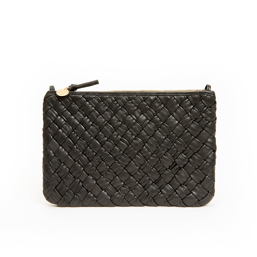 Flat Clutch with Tabs - Black Puffy Woven