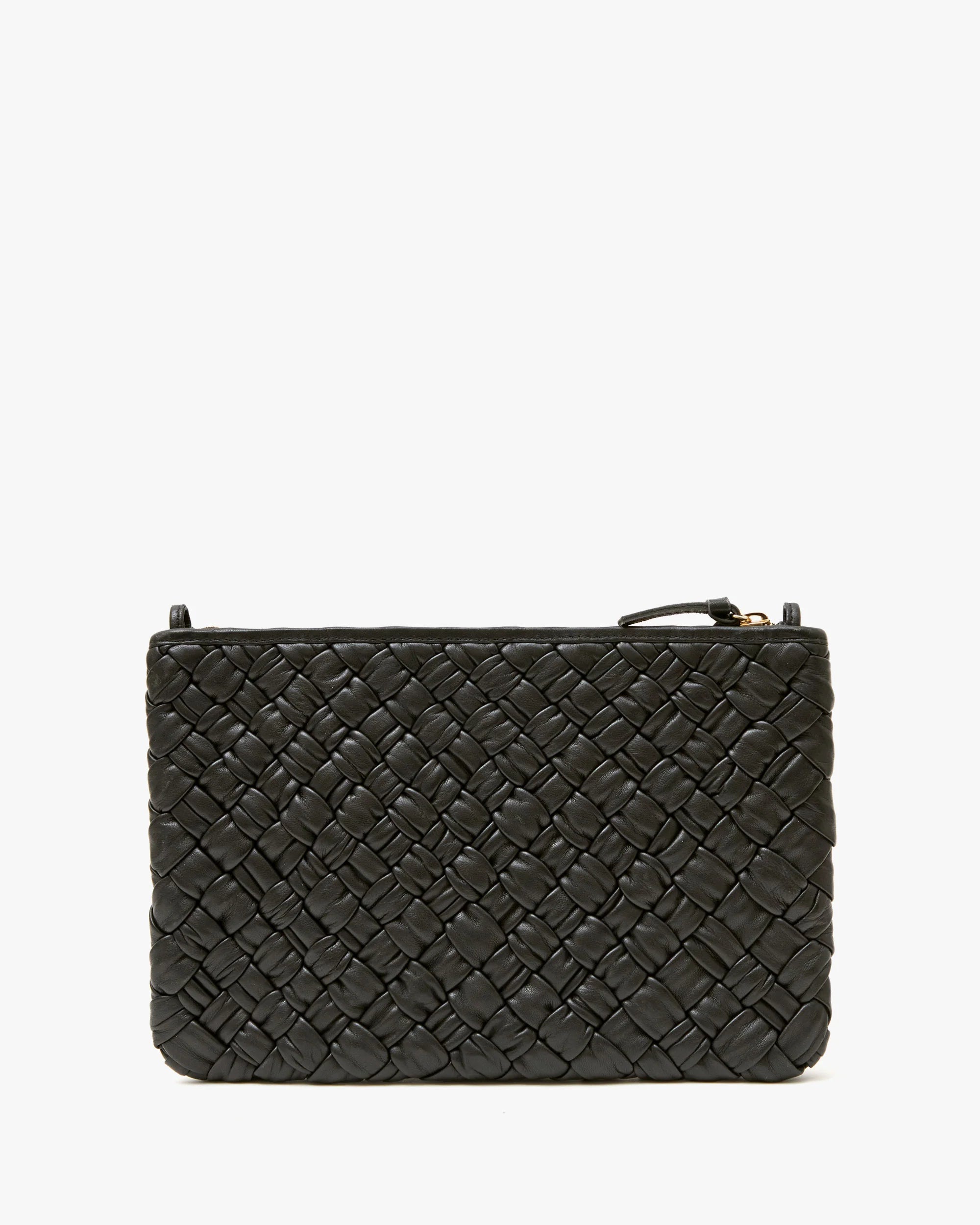 Flat Clutch with Tabs - Black Puffy Woven