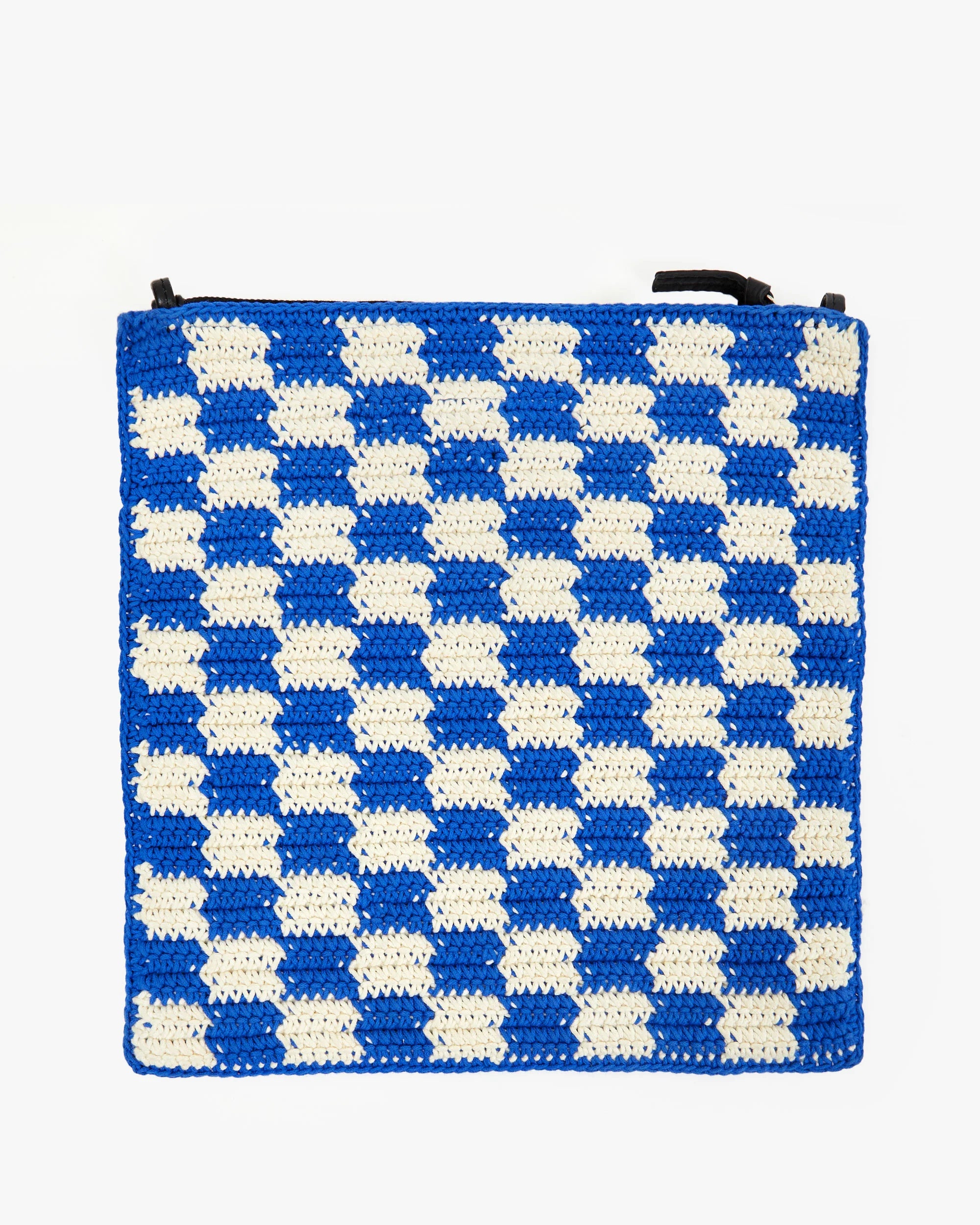 Foldover Clutch with Tabs - Cobalt + Cream Crochet Checker