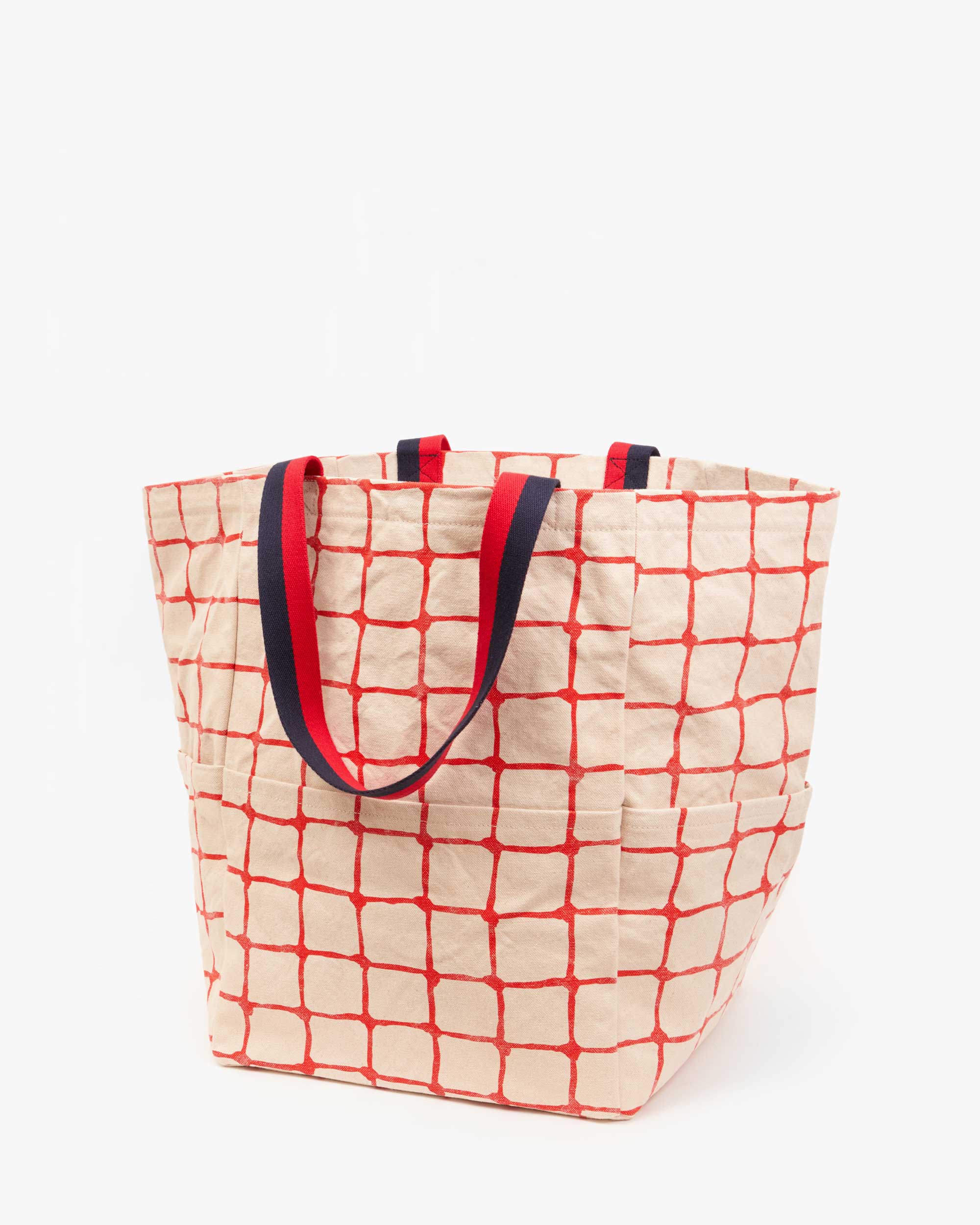 Giant Marine Tote - Natural w/ Bright Poppy Net Printed Canvas