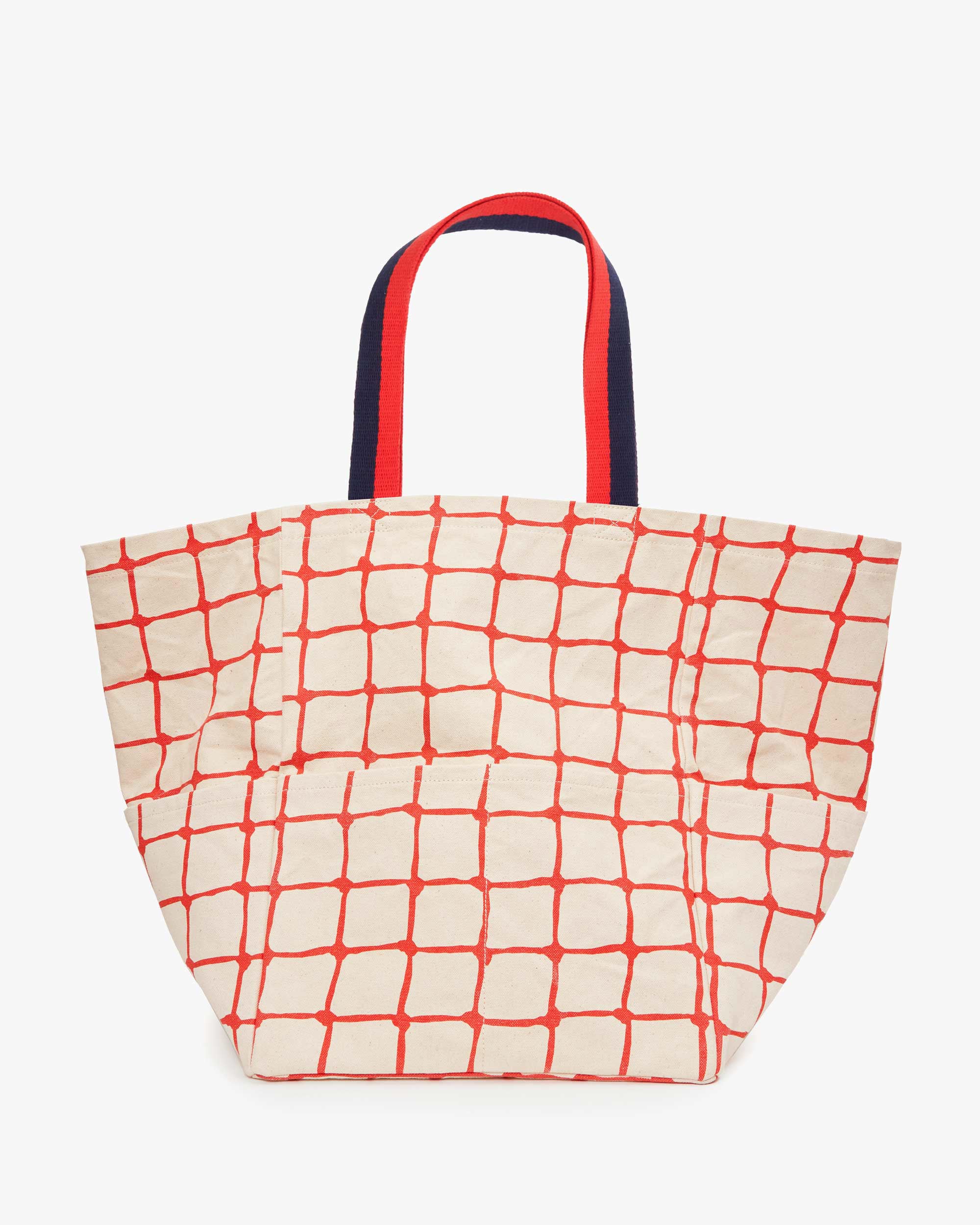 Giant Marine Tote - Natural w/ Bright Poppy Net Printed Canvas