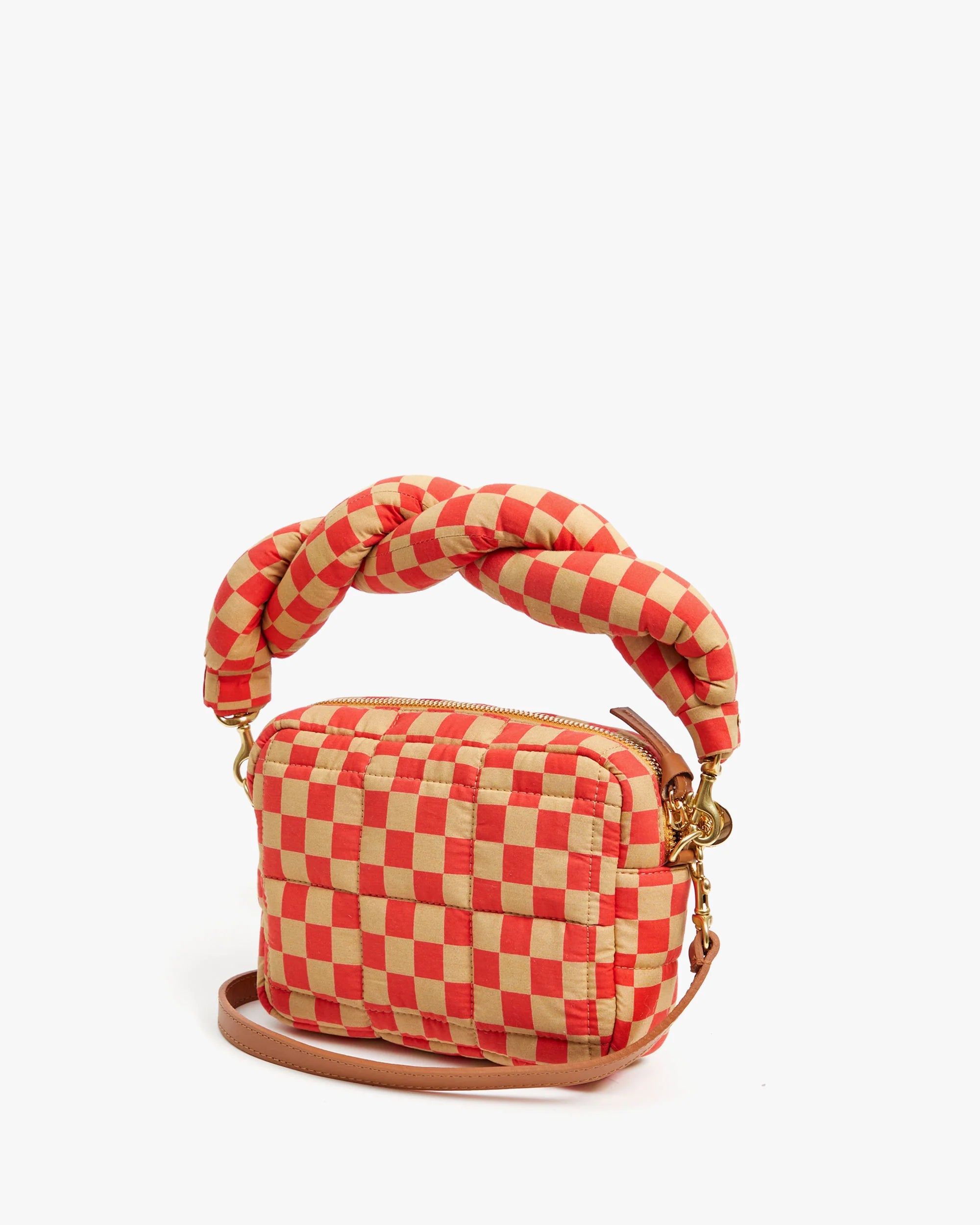 Lucie - Poppy & Khaki Quilted Checker