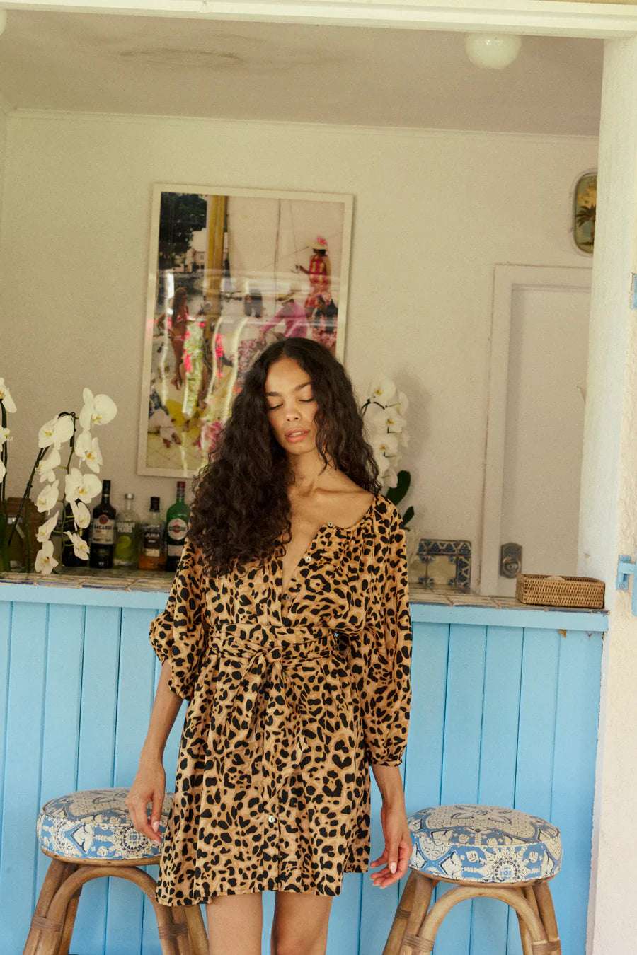 Alex Short Dress - Leopard Cotton