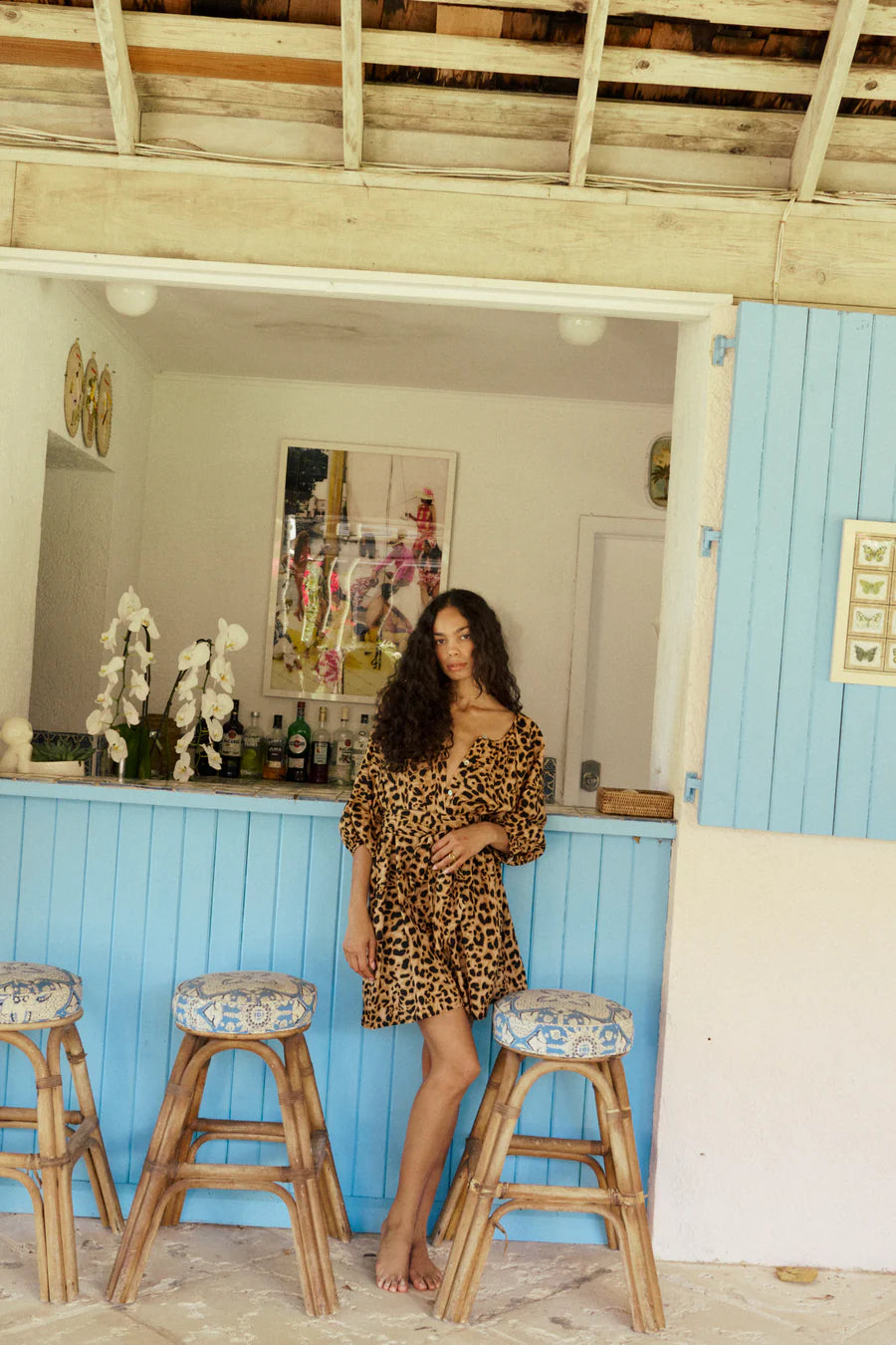 Alex Short Dress - Leopard Cotton