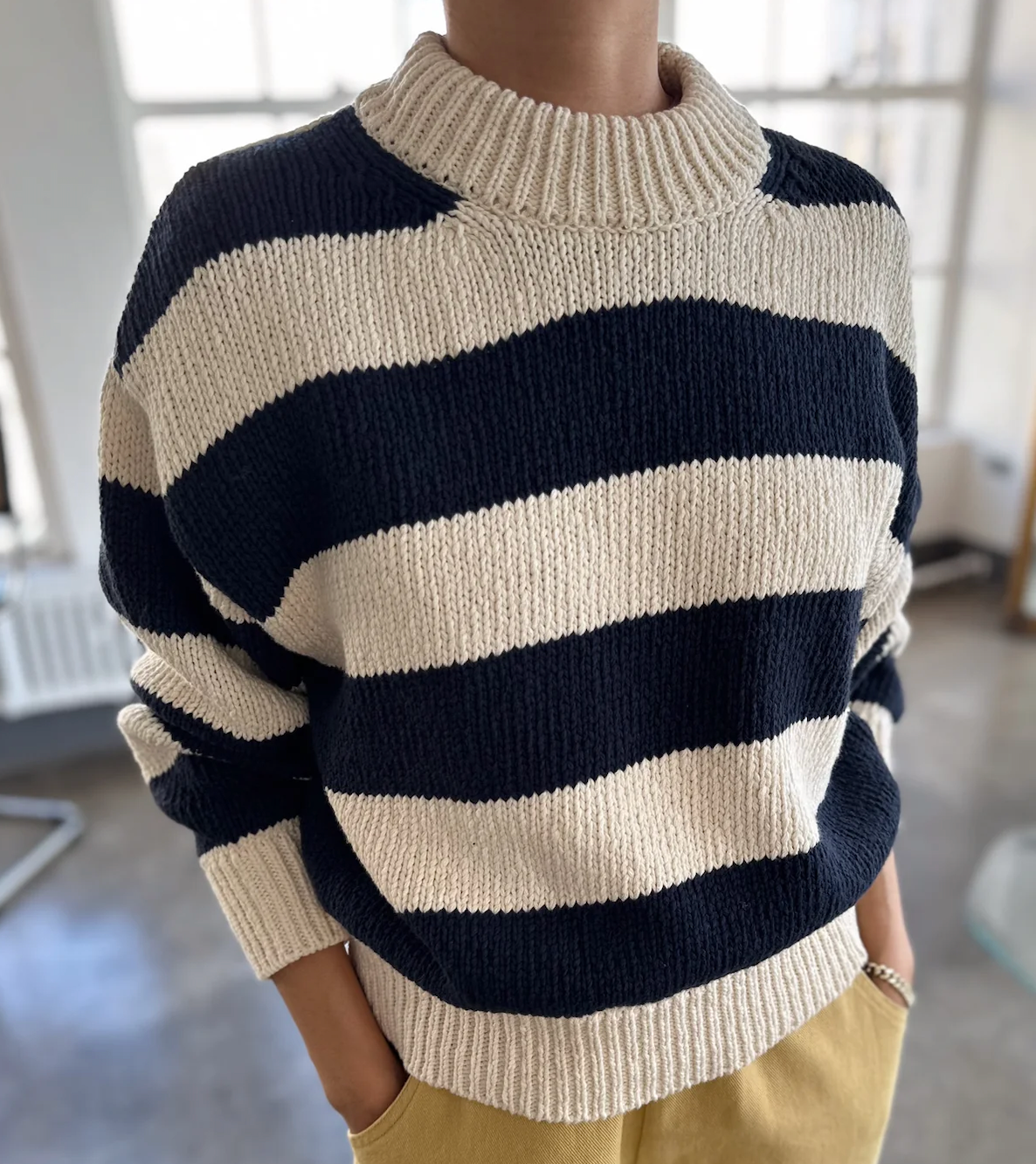 Zoe Cotton Sweater - Navy Stripe