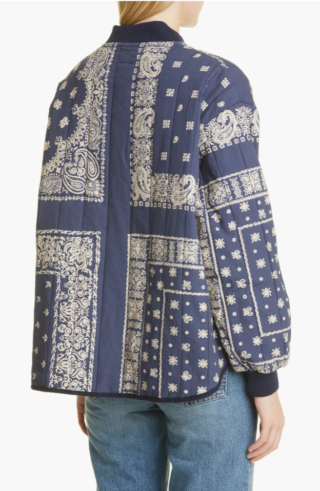 Quilted Bomber in Navy Bandana