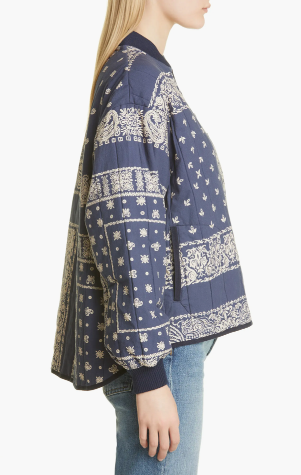 Quilted Bomber in Navy Bandana