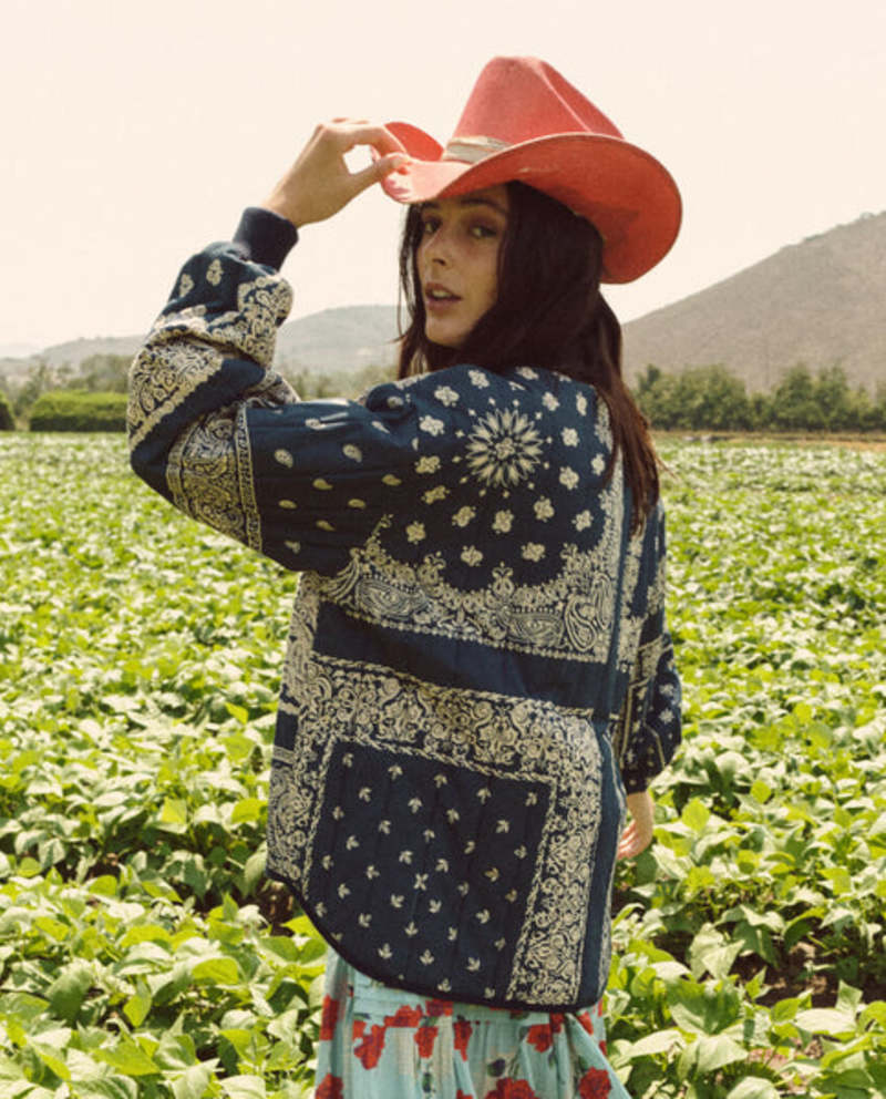 Quilted Bomber in Navy Bandana