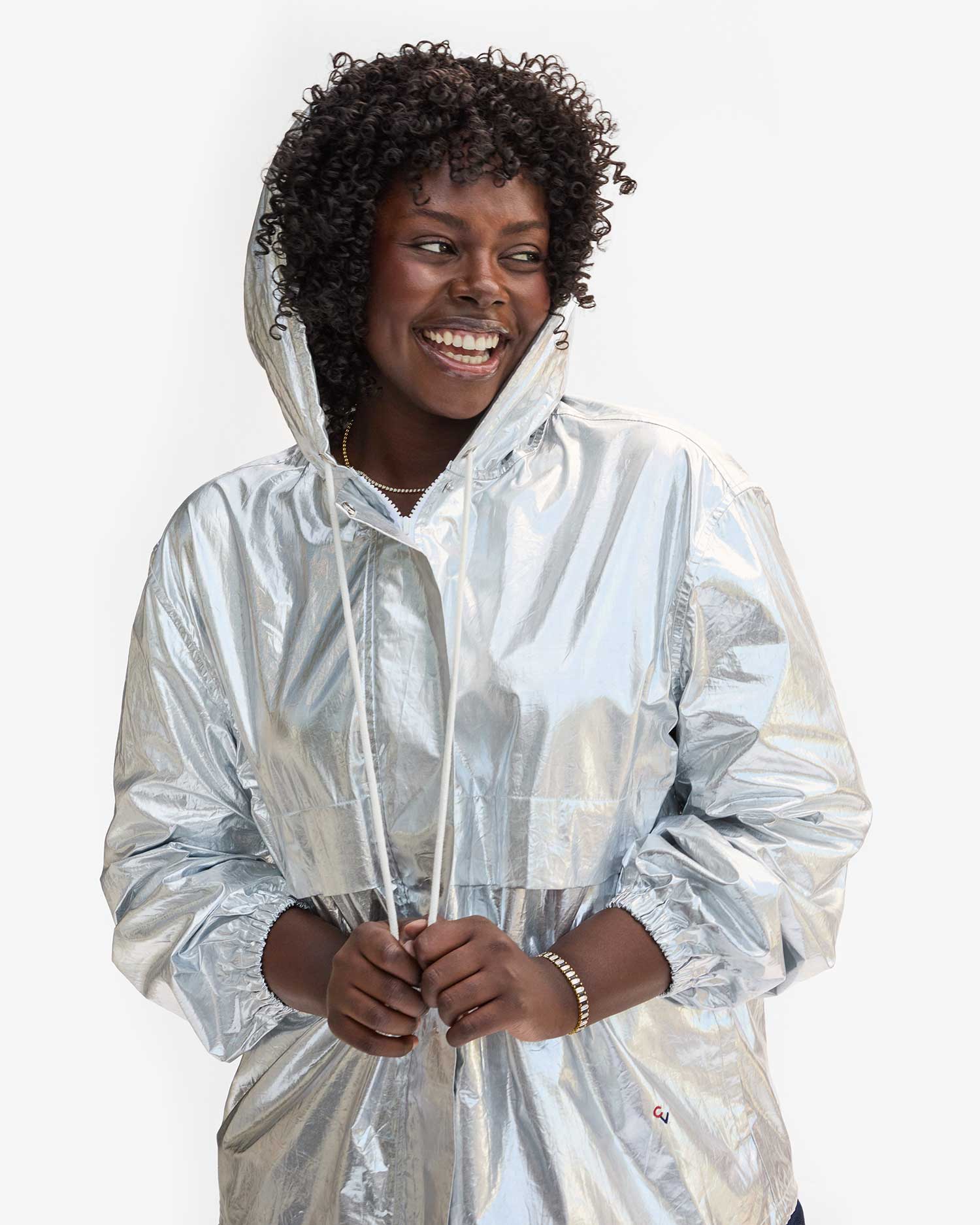 Theo Anorak Jacket - Silver Metallic Coated Cotton