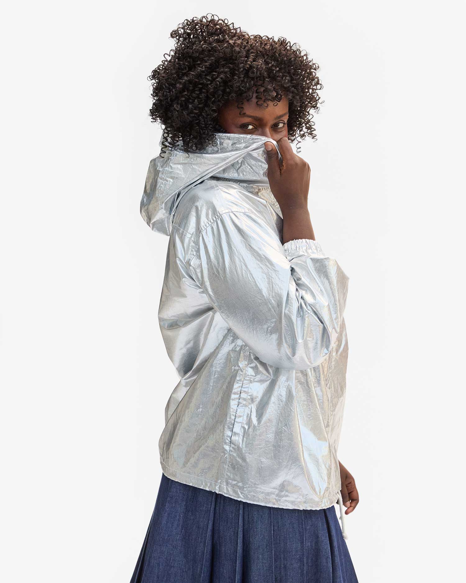 Theo Anorak Jacket - Silver Metallic Coated Cotton