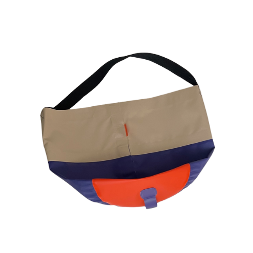 Collapsible Utility Tote - Tan/Purple with Orange Bottom