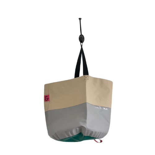 Collapsible Utility Tote - Tan/Gray with Green Bottom