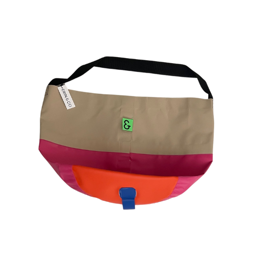 Collapsible Utility Tote - Tan/Pink with Orange Bottom