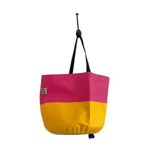 Collapsible Utility Tote - Pink/Yellow with Gray Bottom