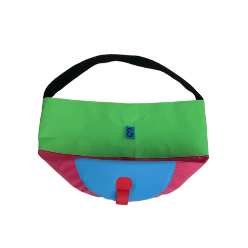 Collapsible Utility Tote - Green/Pink with Blue Bottom