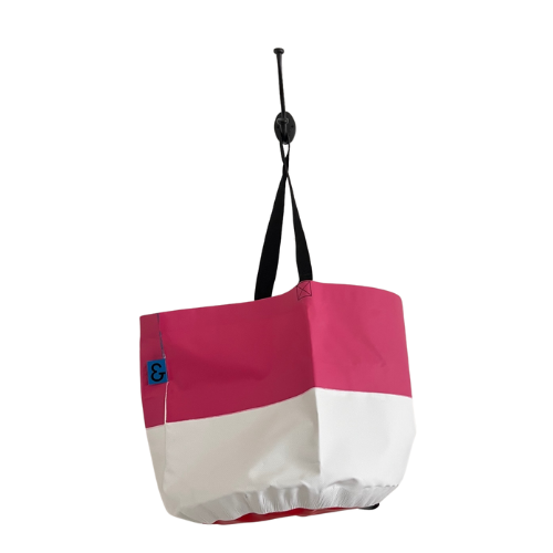 Collapsible Utility Tote - Pink/White with Red Bottom