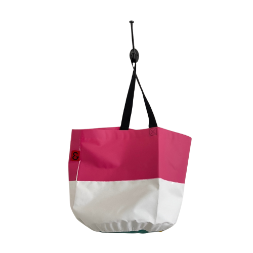 Collapsible Utility Tote - Pink/White with Green Bottom