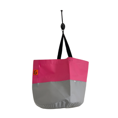 Collapsible Utility Tote - Pink/Gray with Gray Botton