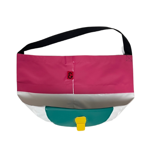 Collapsible Utility Tote - Pink/White with Green Bottom