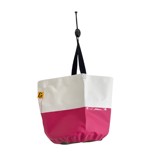 Collapsible Utility Tote - White/Pink with Army Green Bottom
