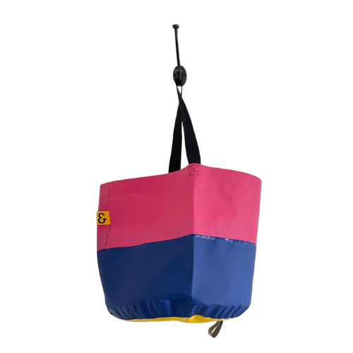 Collapsible Utility Tote - Pink/Dark Blue with Yellow Bottom