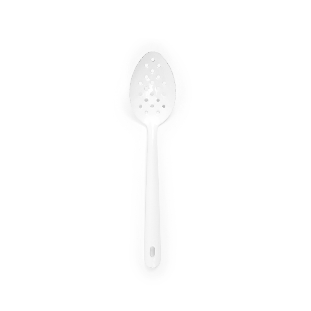 Enamel Slotted Spoon - White