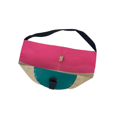 Collapsible Utility Tote -  Pink/Tan with Green Bottom