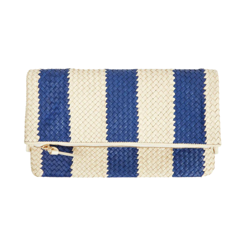 Clare V. Flat Clutch with Tabs Poppy & Khaki Quilted Checker
