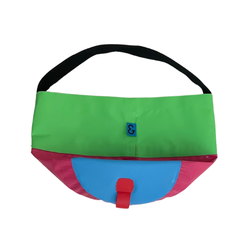 Collapsible Utility Tote - Green/Pink with Blue Bottom