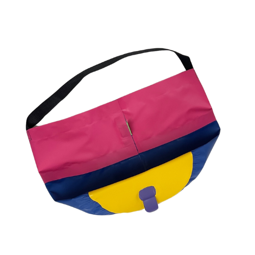 Collapsible Utility Tote - Pink/Dark Blue with Yellow Bottom