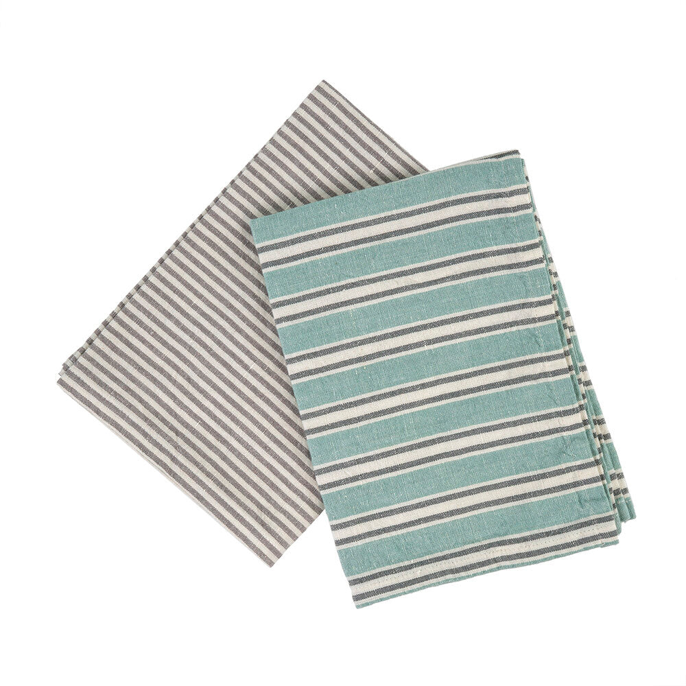French Linen Tea Towel Set - Blue