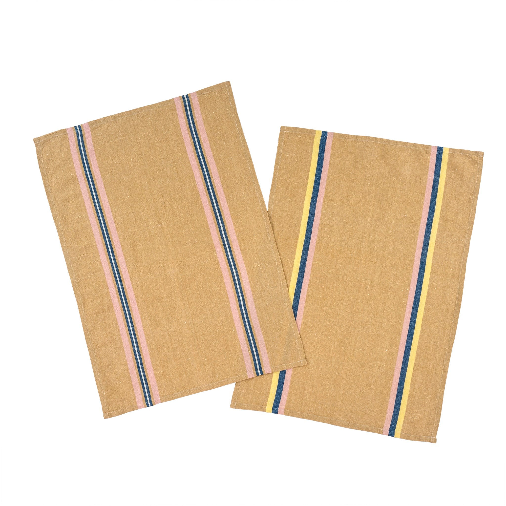 Medeira Stripe Tea Towel Set - Ochre/Pink