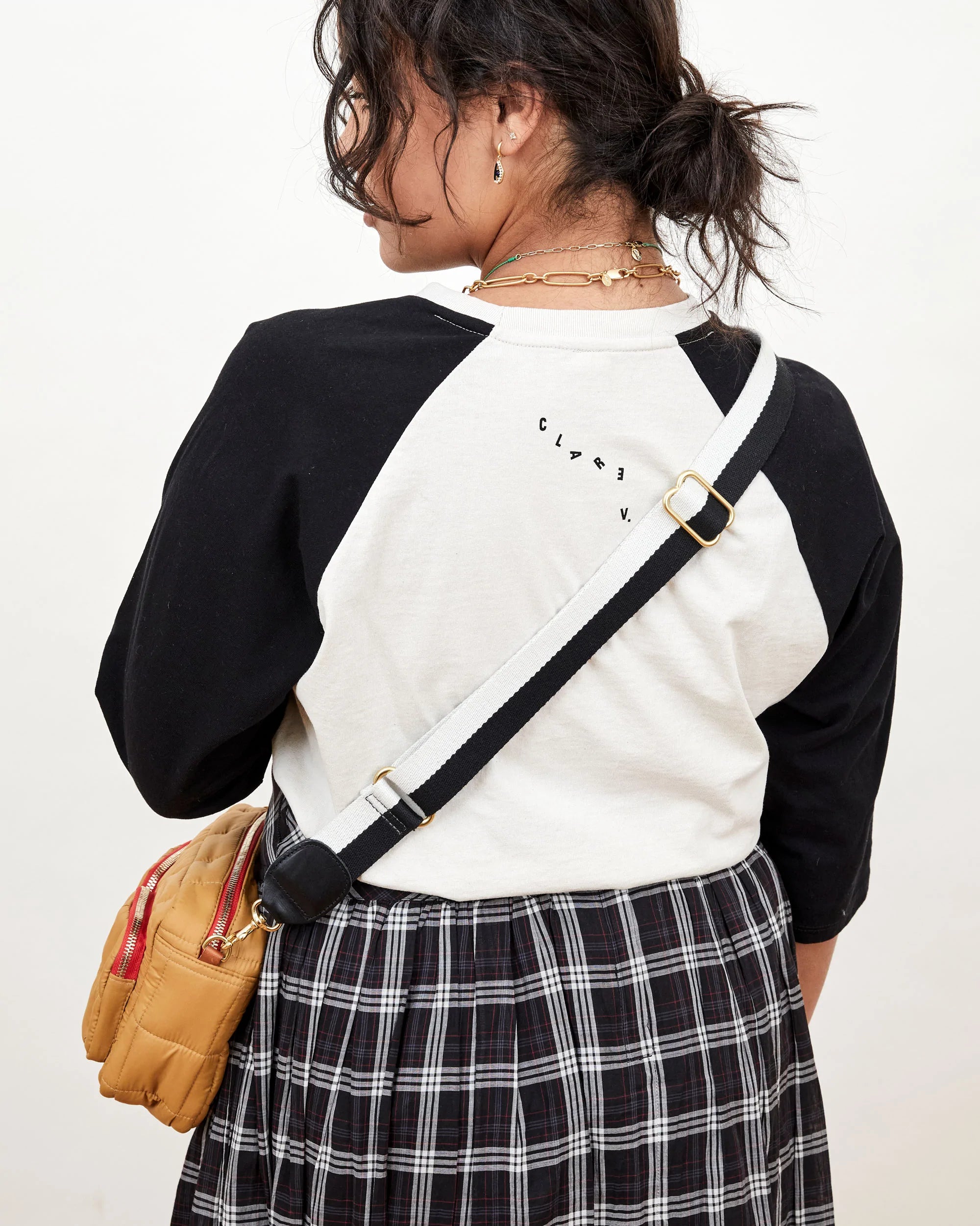 Adjustable Crossbody Strap - Black/White Webbing