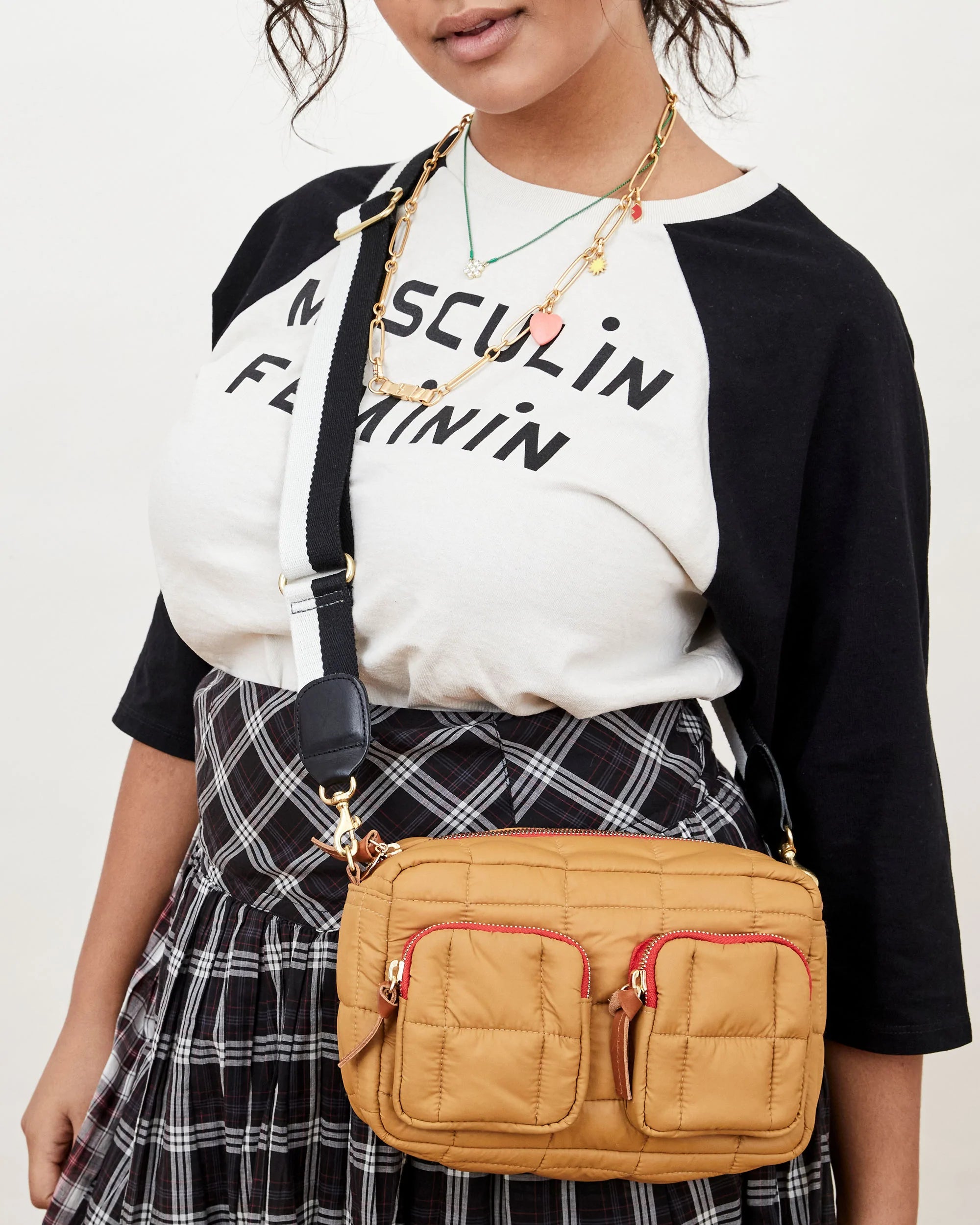 Adjustable Crossbody Strap - Black/White Webbing