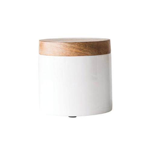 Enamel Canister with Lid - White